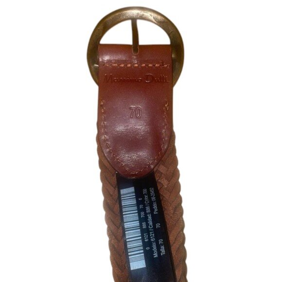 Massimo Dutti Vintage Wide Leather Brown Braided Belt with Gold Round Buckle - Picture 5 of 5